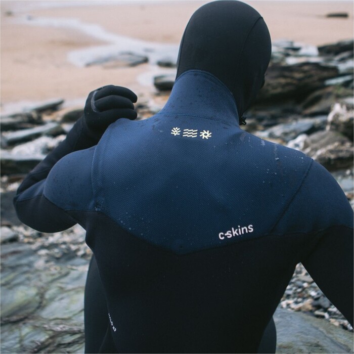 2024 C-Skins Mens NuWave ReWired 5/4mm Chest Zip Hooded Wetsuit C-NRW54MH - Black / Black x / Bluestone x